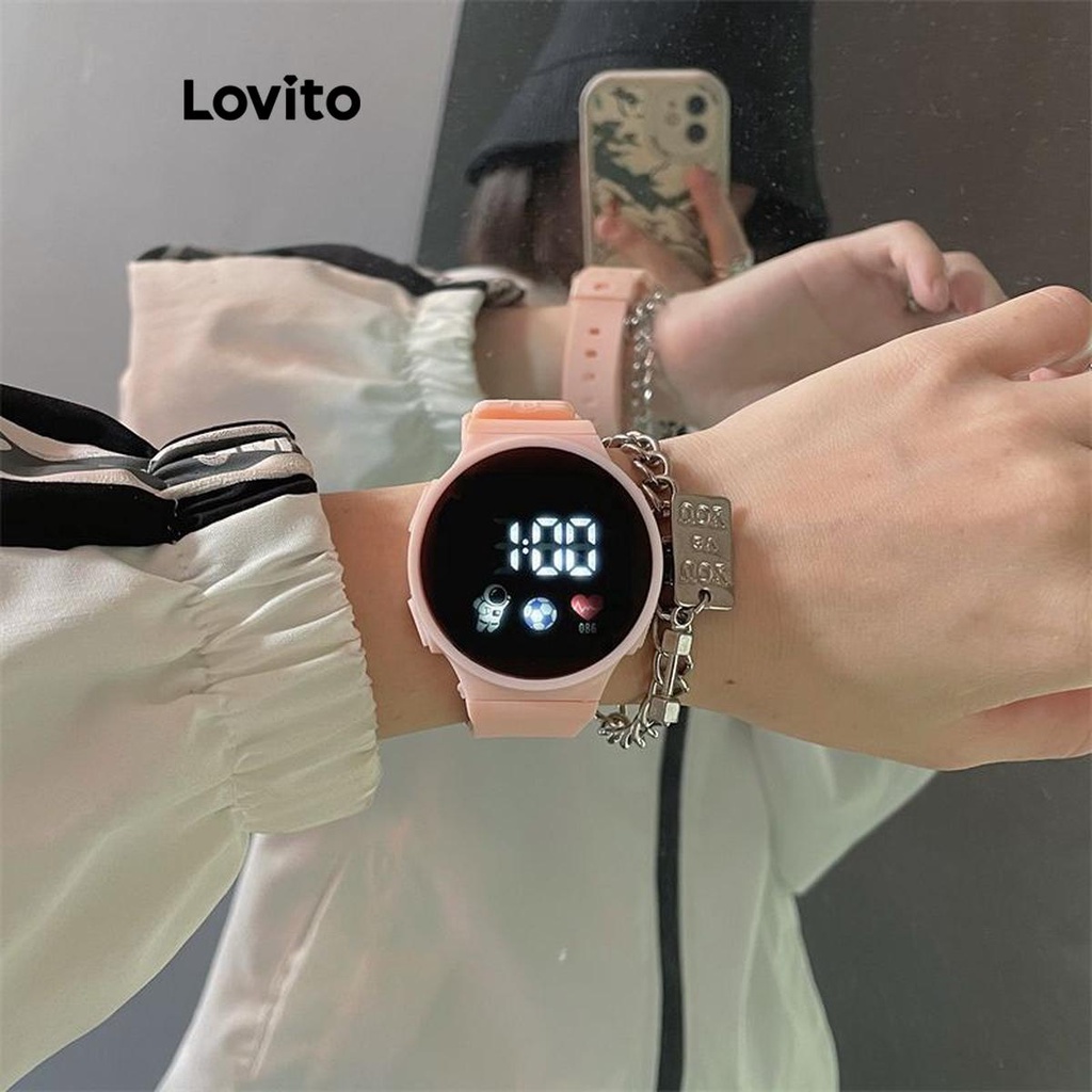 Lovito Đồng hồ điện tử mặt tròn đơn giản có đèn LED LFA12646