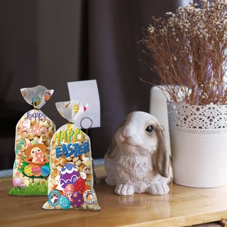 50pcs Happy Easter Plastic Bag Transparent Rabbit Bunny Egg Cookie Candy Gift Packaging Bags Easter Party Favors Decoration