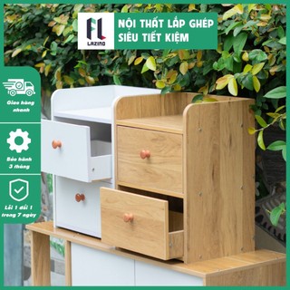 Tab đầu giường 2 ngăn Lazino, tủ để đầu giường decor gỗ MDF chống thấm, chống mốc