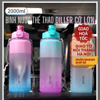 [Dung tích 2L] Bình nước thể thao detox kèm ống hút tháo rời và quai đeo tiện lợi DILLER