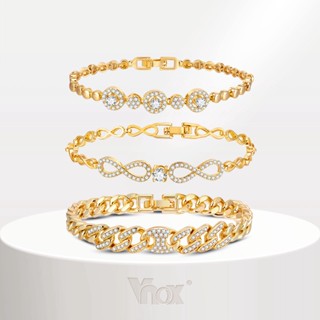  Vnox Vòng Tay Dạng Chuỗi Hạt Hình Trái Tim Vô Cực Đính Đá Zirconia Mạ Vàng 18k Lấp Lánh Cho Nữ 