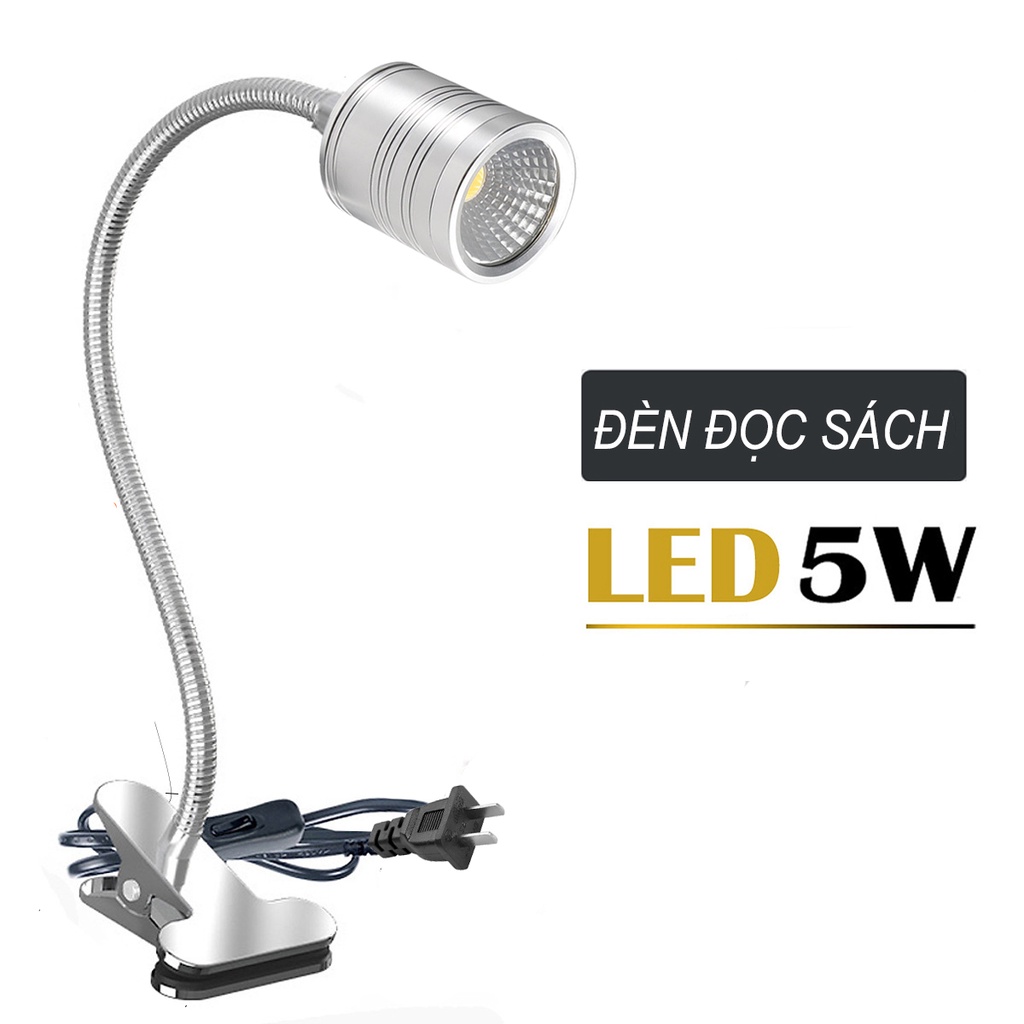 Đèn Led đọc sách kẹp đầu giường BOFIT 5W tích hợp đèn ngủ, 3 Chế độ ánh sáng chiếu rọi điểm chống ch