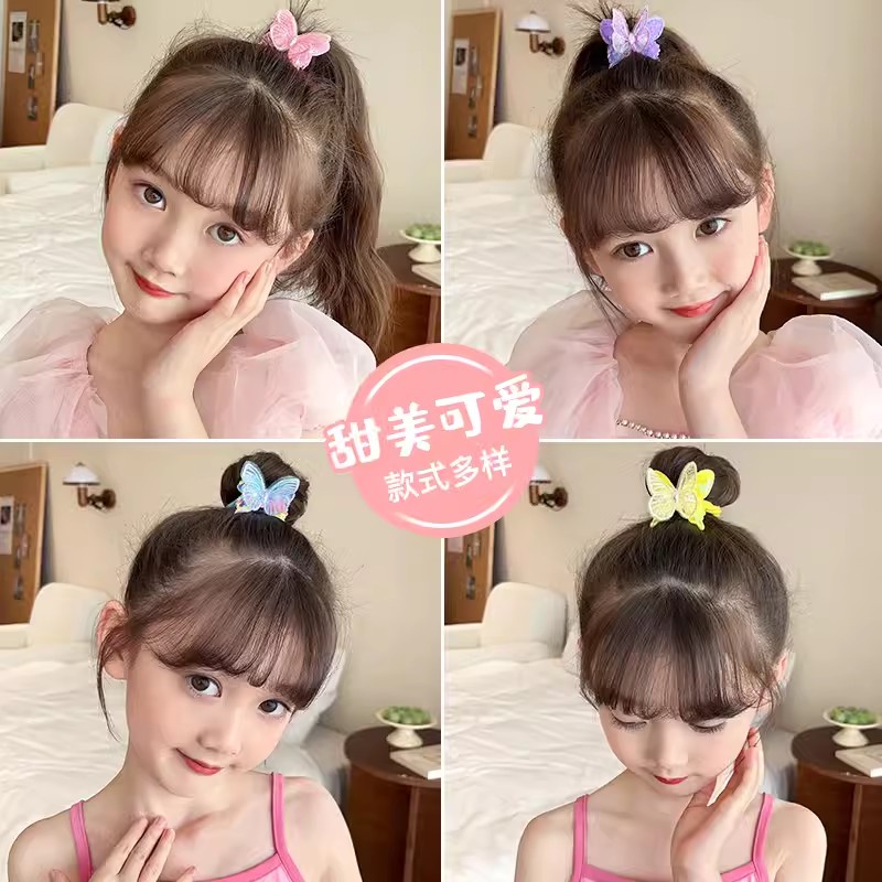 Set 2 Cặp Dây Buộc Tóc Cao Su Co Giãn Hình Bướm Hoạt Hình Phong Cách Hàn Quốc Cho Bé Gái