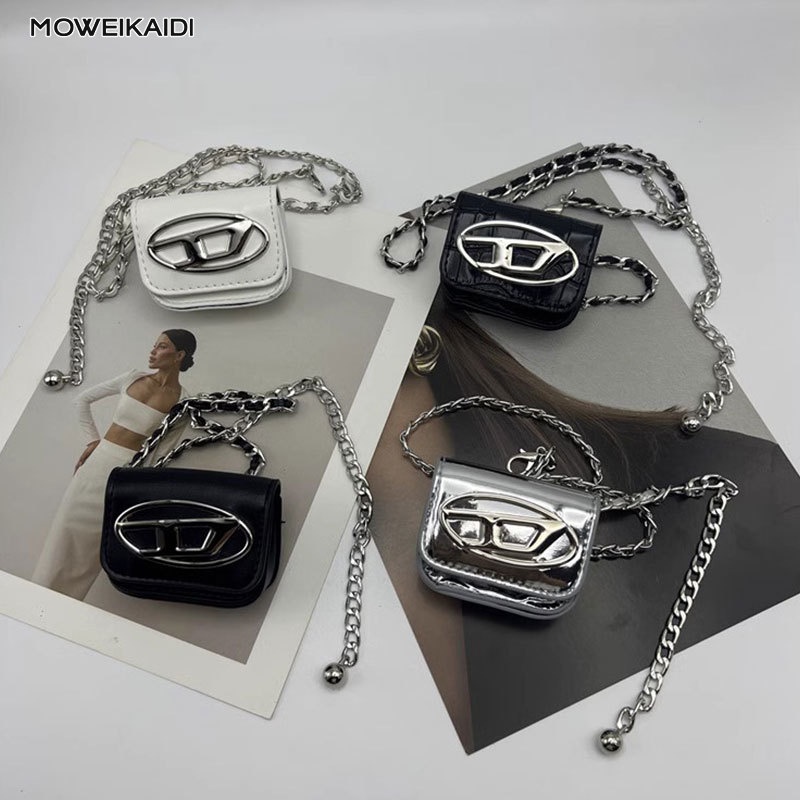 Moweikaidi Túi Đeo Hông mini Bằng Da Trang Trí Chữ d Phối Dây Xích Thời Trang Cho Nữ