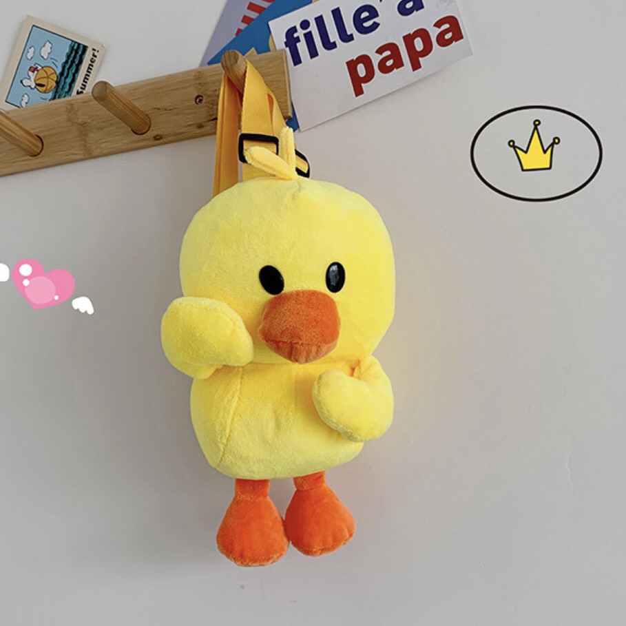 Ba Lô Thú Nhồi Bông Hình Con Vịt Vàng - Túi Đeo Vai Gấu Bông