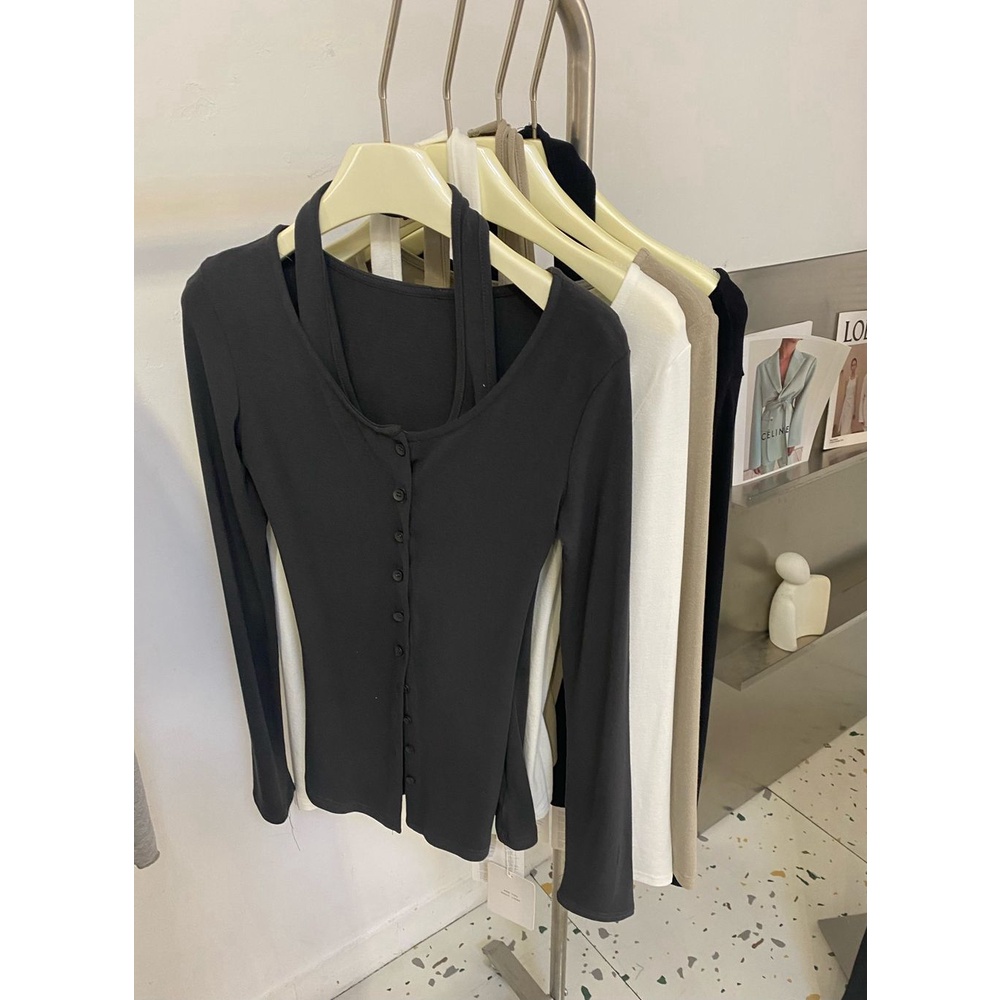 Áo Thun Hai Dây Giả Hai Lớp Dáng Ôm Phong Cách Hàn Quốc Dành Cho Nữ yxr3