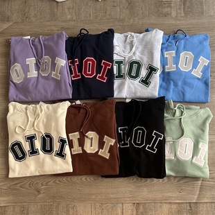 GQVE send stickers ~ Korean fashion brand noko full printed letters wide oversize wind hooded sweater bf men and women