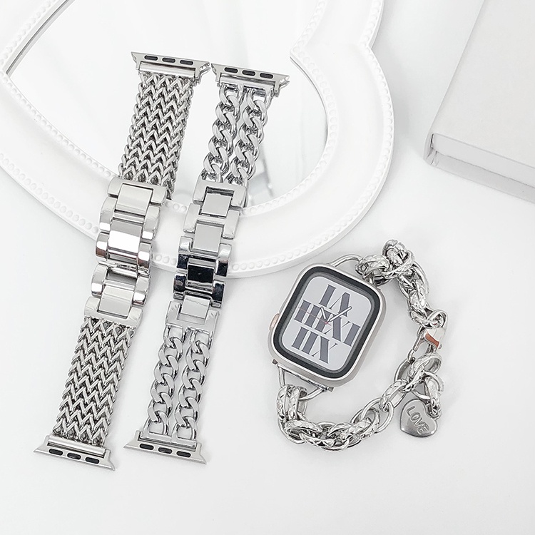 Dây Đeo Inox Màu Bạc Cho Đồng Hồ Thông Minh iwatch ultra 49mm 6 5 se 4 3 2 40mm 38 42mm 44mm 8 7 41mm 45mm