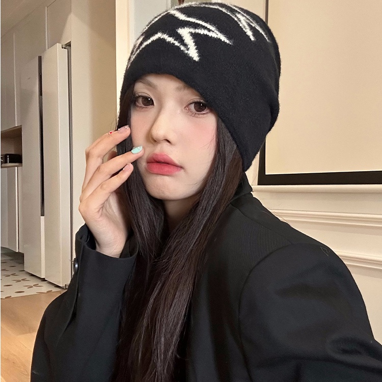 Mũ Len Beanie Họa Tiết Ngôi Sao Phong Cách retro Nhật Bản