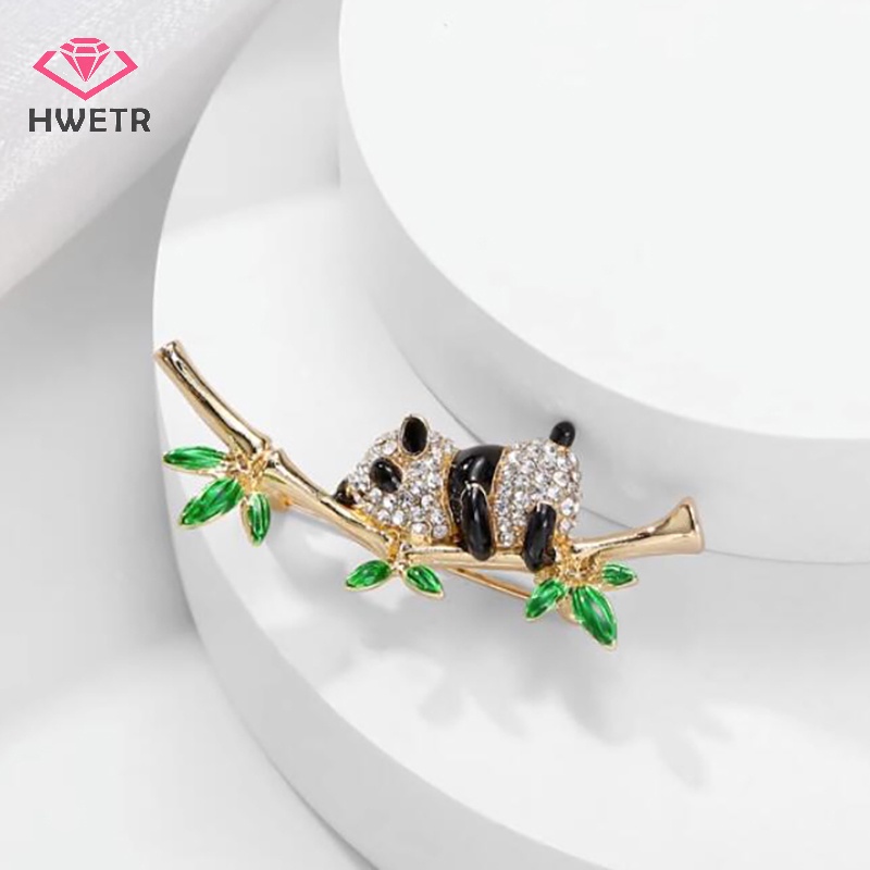 Ghim Cài Áo Hình Gấu Trúc / Cây Tre / Động Vật Bằng Hợp Kim Màu Vàng Thời Trang Cho Nữ Mới