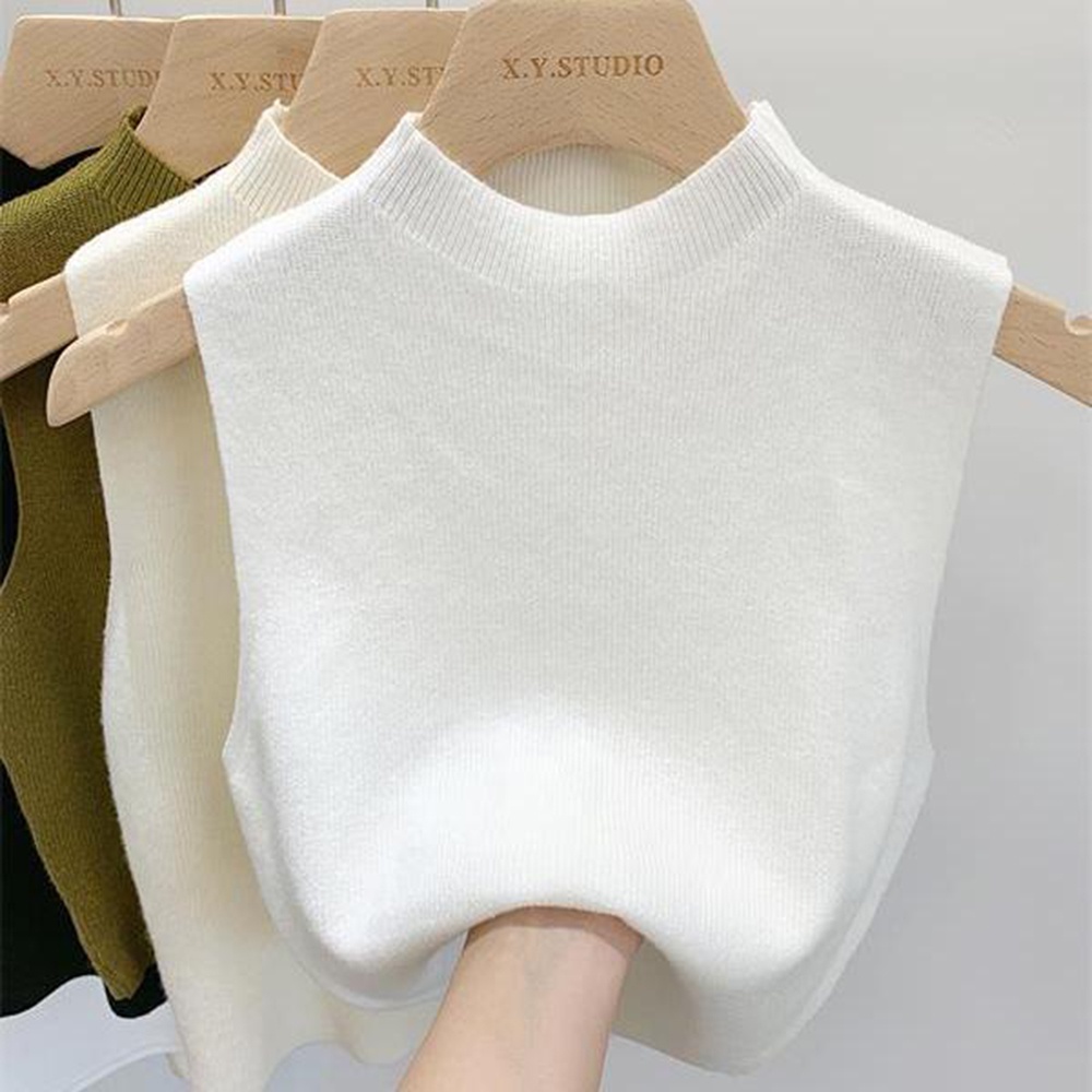 Áo Len Croptop Hai Dây Cổ Lọ Màu Trơn Phong Cách Quyến Rũ