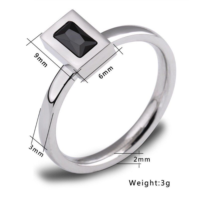 Nhẫn Thép Titan Không Gỉ Đính Đá zircon Vuông Phong Cách Mới Cho Nữ