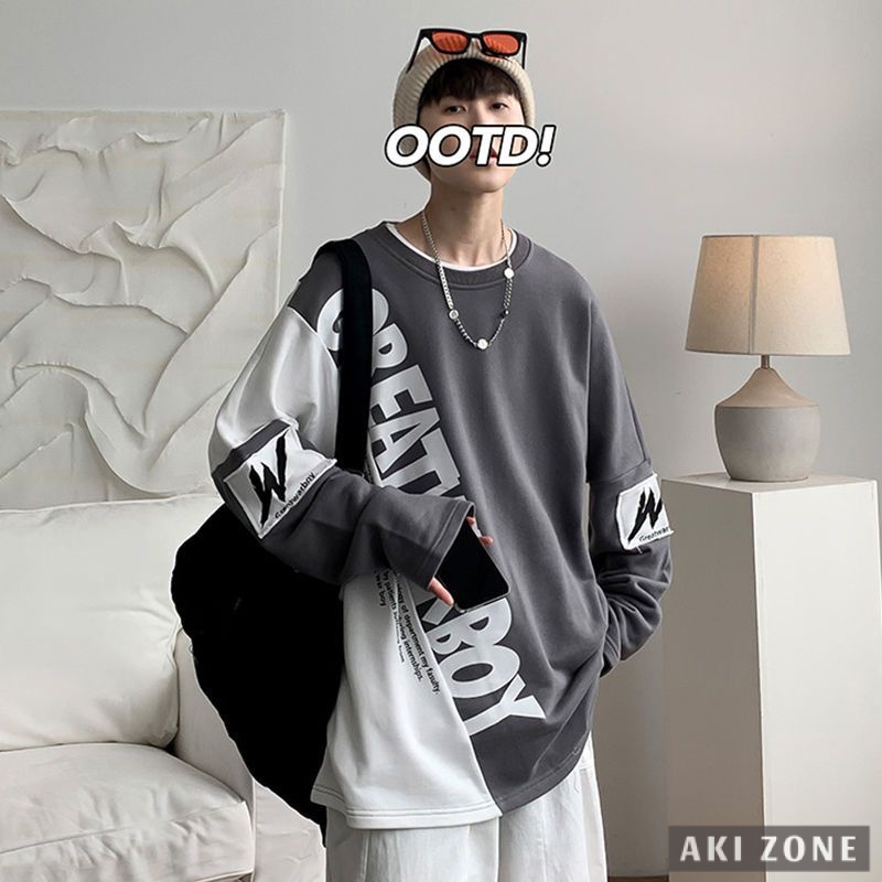 Áo Thun Tay Dài Dáng Rộng plus size Phong Cách Hàn Quốc Cho Nam