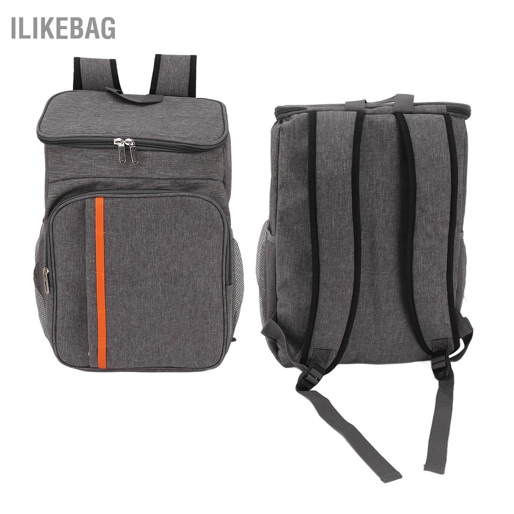 Ilikebag Ba lô giao hàng thực phẩm cách nhiệt bằng vải Oxford và ba làm mát chống rò rỉ PEVA 18L màu xám cho trái cây Đồ uống Hộp cơm trưa
