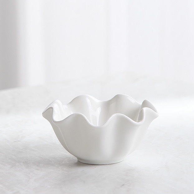 Chén Chấm/Gia vị Sứ tạo hình viền sóng độc đáo tông trắng đơn giản cho gia đình, nhaf hàng