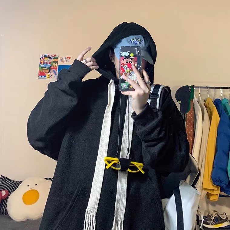 Áo Hoodie Dệt Dáng Rộng Dày Dặn Phối Dây Rút Phong Cách hong kong Thời Trang Thu Đông Chất Lượng Cao plus size M-8XL