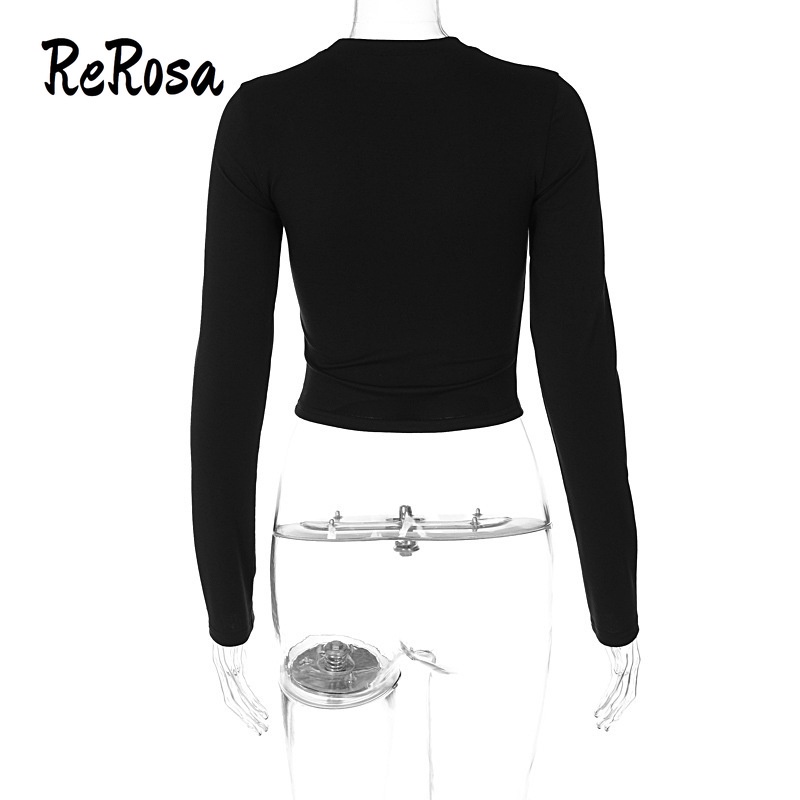 Rerosa Áo Thun Tay Dài Cổ Tròn Dáng Ôm Phối Màu Tương Phản Thời Trang 2023 Cho Nữ