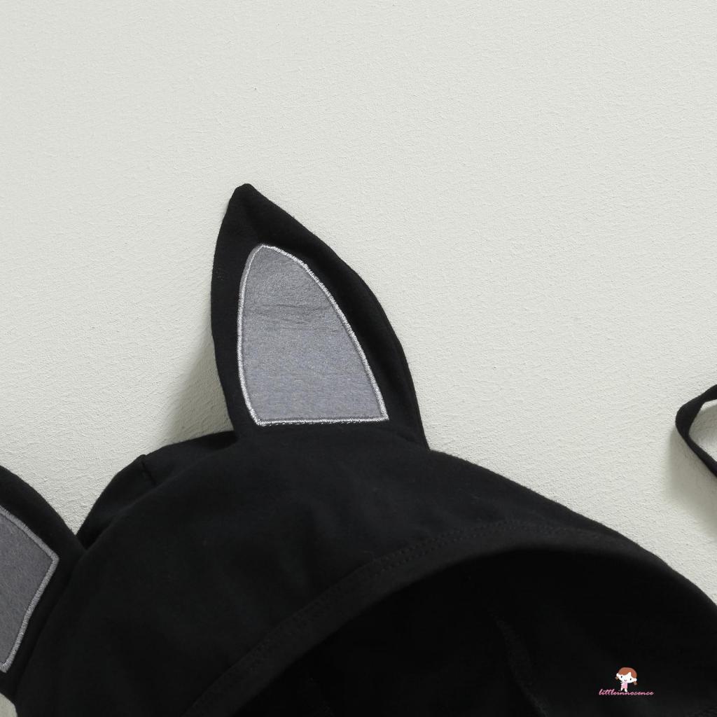 Bộ Áo Liền Quần Tay Dài Cổ Thuyền In Hình Bộ Xương + Mũ halloween Cho Bé