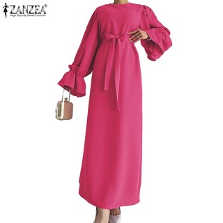 Zanzea Đầm Dài Tay Cổ Tròn Thời Trang Nữ Tính