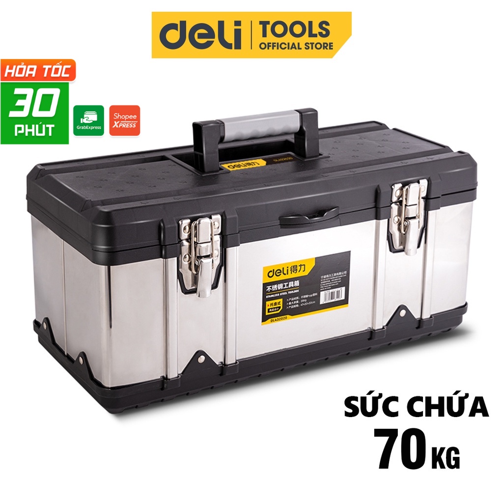 Hộp Đựng Đồ Nghề Kim Loại Deli - Chất Liệu Nhôm Cao Cấp Chống Mòn, Gỉ - Sức Chứa 70kg Chắc Chắn, An Toàn - DL432020