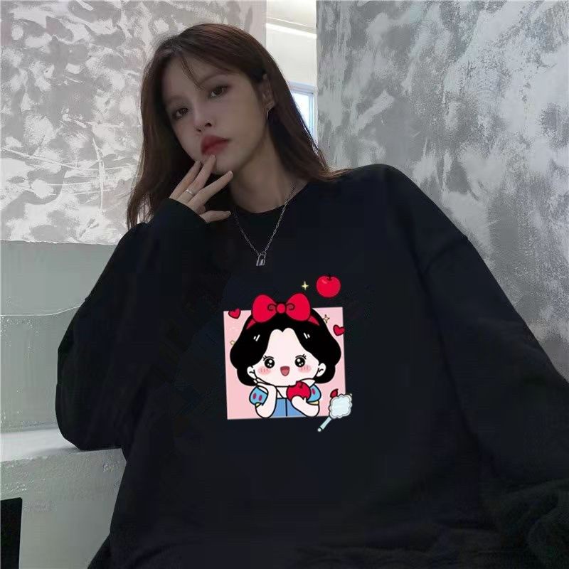 Áo Sweatshirts Mỏng Tay Dài Dáng Rộng In Hình Cho Nữ