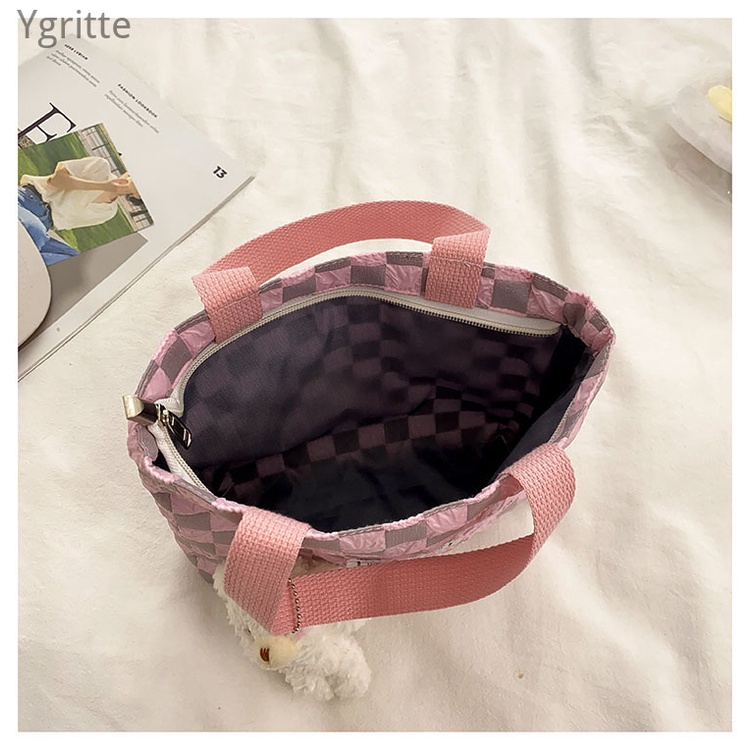 Túi Vải oxford Đựng Bình Nước Xách Tay / Sách Vở Cỡ Nhỏ Họa Tiết Sọc Caro Thời Trang Cho Nữ