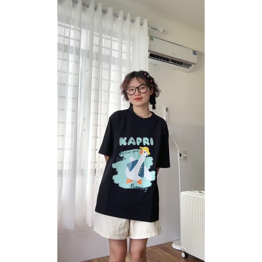 Kapri - Pursue your dream tee/Black-Cream - Áo thun unisex nam nữ hình con vịt 100% cotton 2 chiều 250GSM màu đen - kem