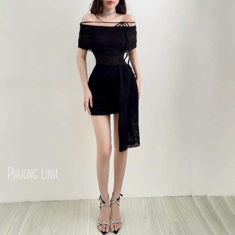 Váy body ren đũi trễ vai tà eo sang chảnh