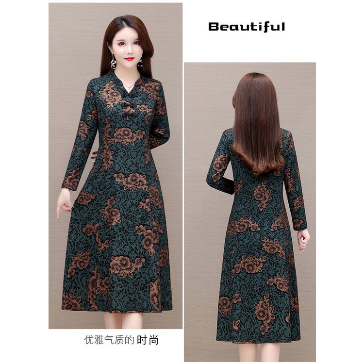 Đầm Tay Dài Che Bụng Thời Trang Xuân Thu Mới 2023 Dành Cho Phụ Nữ Trung Niên