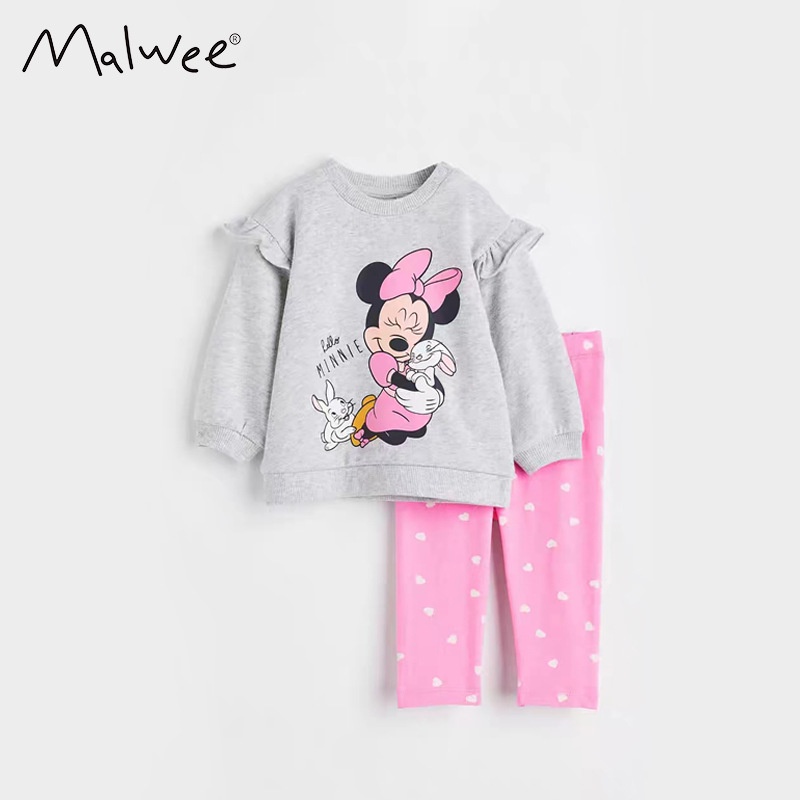 Bộ Áo Thun Tay Dài In Hình mickey / minnie / Hoạt Hình Dành Cho Bé Gái