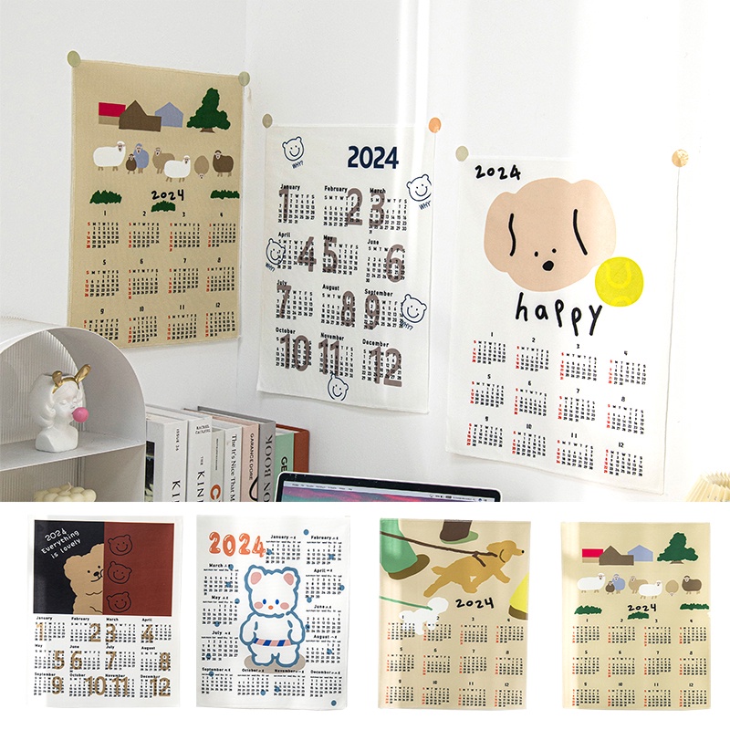 Lịch Vải Treo Tường Trang Trí Hình Gấu Hoạt Hình 2024 2024
