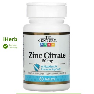 Viên uống bổ sung kẽm Zinc Citrate 50 mg 21st Century - iHerb Việt Nam