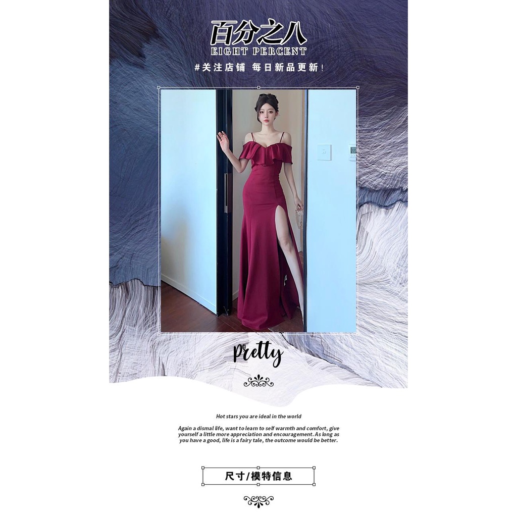 Đầm Trễ Vai Nhún Bèo Dáng Dài tta Thời Trang Cho Nữ