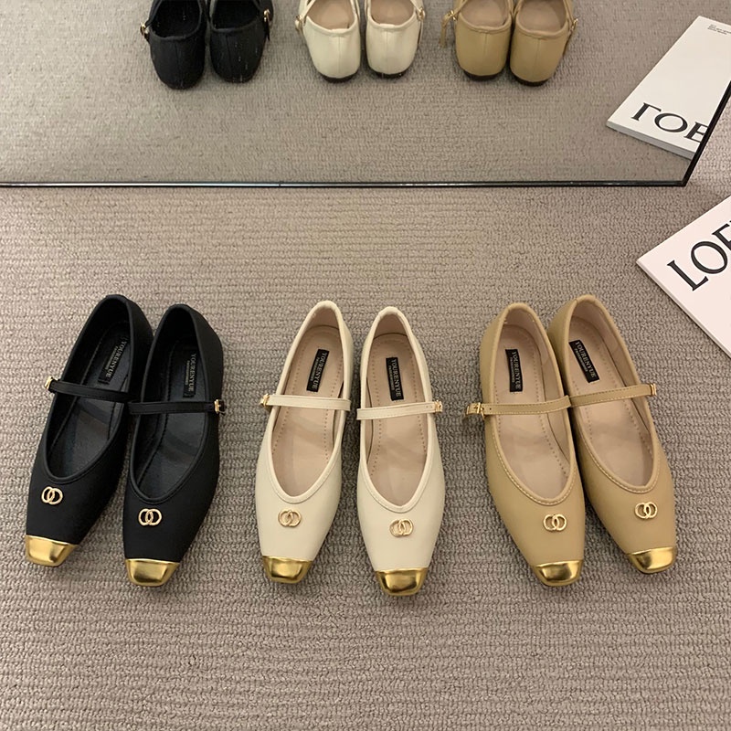 BAILUDAREN. Giày Búp Bê Đế Bằng Màu Đen Phong Cách Hàn Quốc mary jane