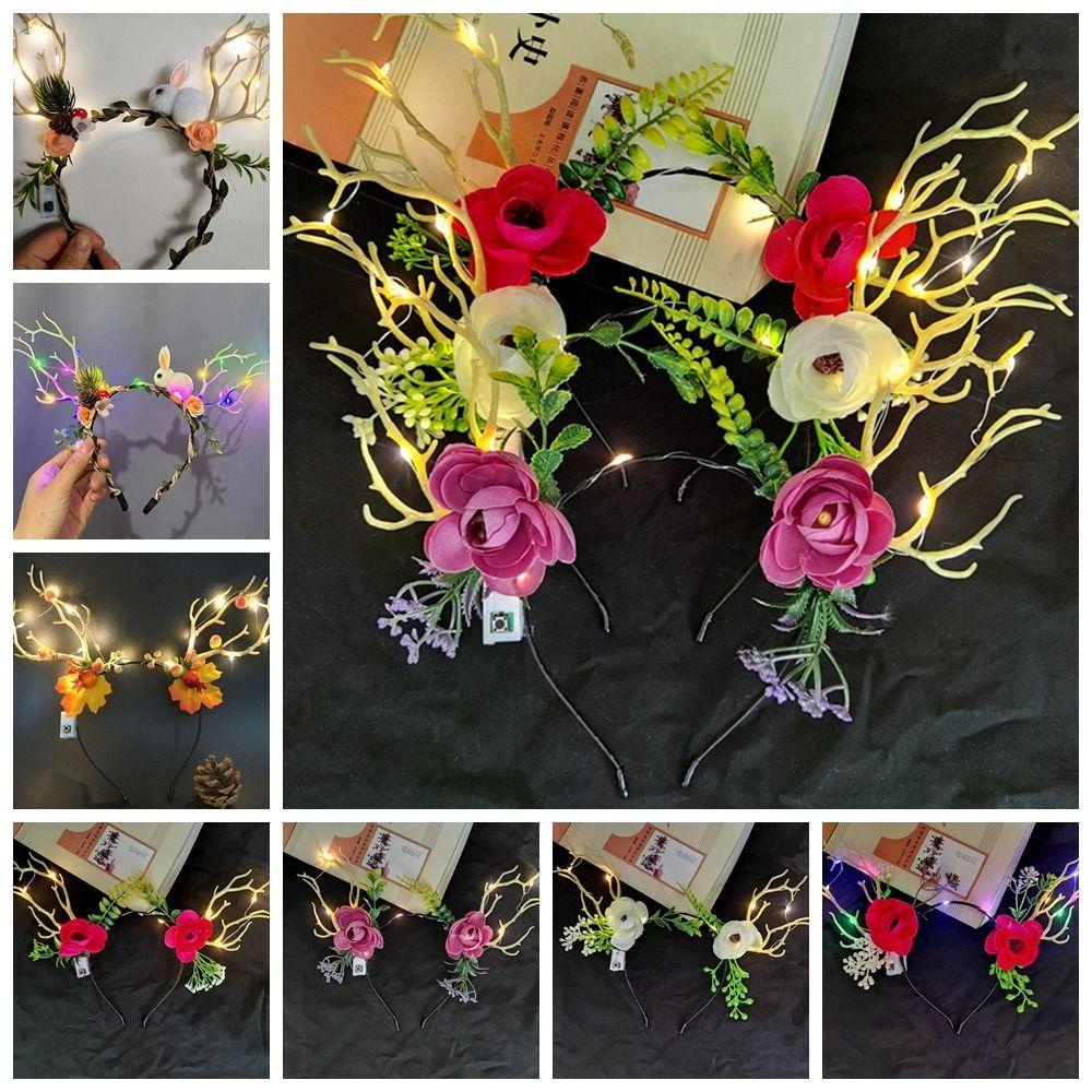 HEALMEYOU Băng Đô Cài Tóc Hình Sừng Hươu Có Đèn led Phát Sáng Dành Cho Nữ Hóa Trang Dịp Giáng Sinh