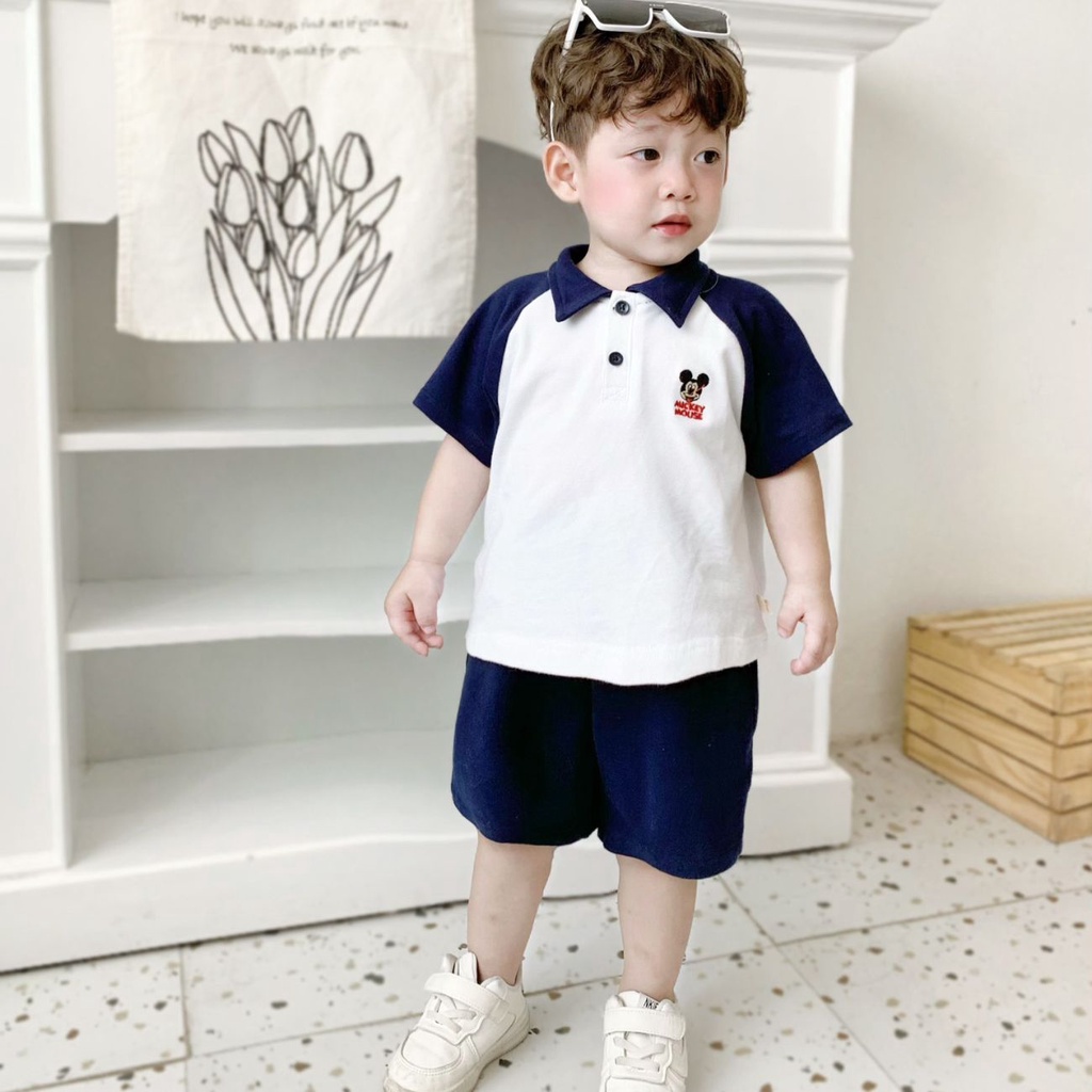 Set đồ polo đôi đồng phục cho bé trai bé gái basic hàn quốc thêu mickey Minnie 1 đến 7 tuổi Bernie kids