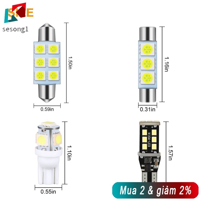 Sesong Set 12 Bóng Đèn led t10 t15 6000k 360 Độ Chuyên Dụng Cho Xe Hơi