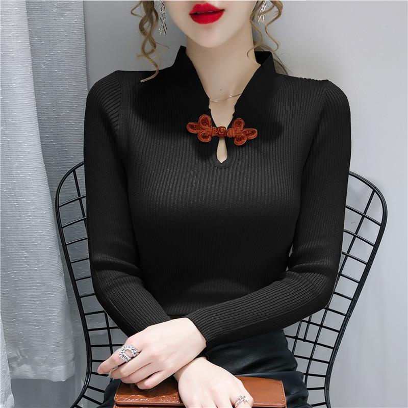 Áo sweater Dệt Kim Tay Dài Dáng Ôm Phong Cách retro Dành Cho Nữ