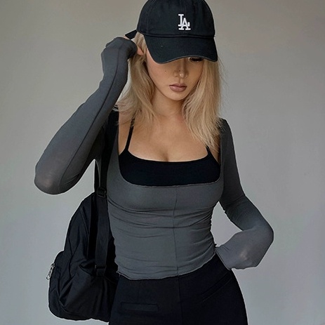 Áo Thun Thể Thao Dài Tay Ôm Dáng Có Dây Đeo Cổ Cho Nữ