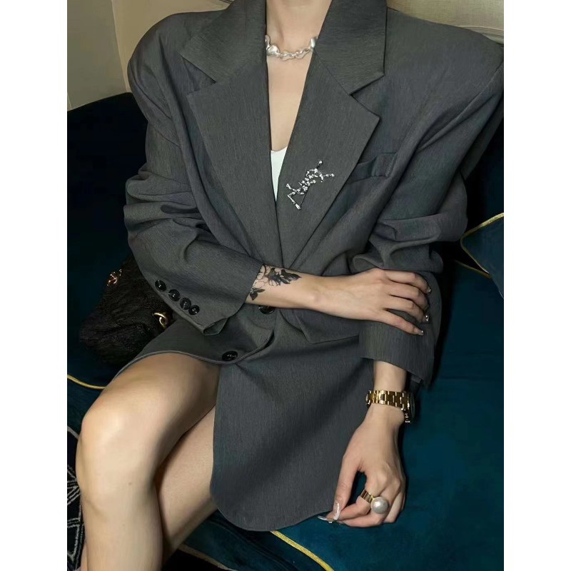 Áo Khoác Vest Lụa Thêu Họa Tiết Kim Cương Bạc 2023 Mới Cho Nữ