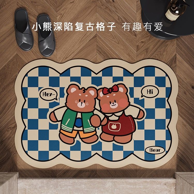Dễ Thương Thảm lót cửa chùi chân Chống Trượt Thấm Hút Tốt Nhanh Khô In Hình Cún Cưng Đáng Yêu