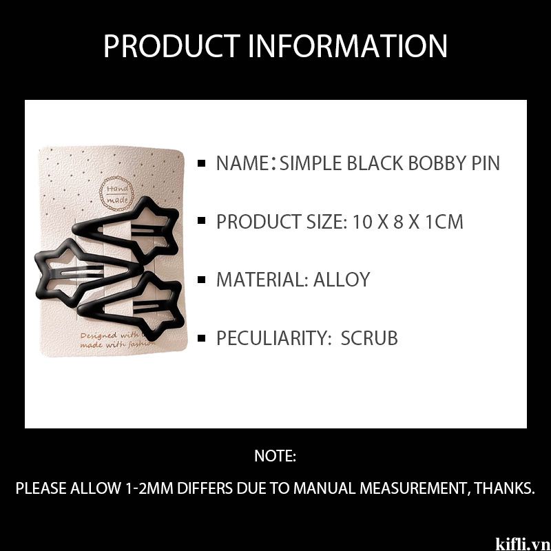 🌸🌸Bộ 3 Kẹp Tóc Hợp Kim Màu Đen Trơn Đơn Giản Cho Nữ