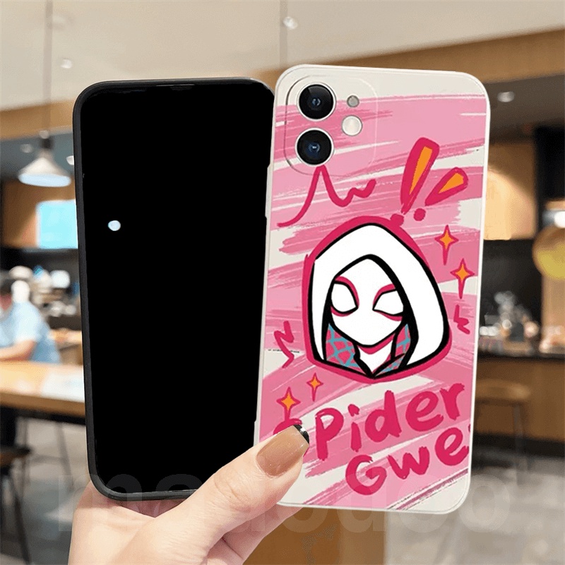 Ốp lưng ins Trend SpiderMan Gwen Couple Xiaomi POCO X5 M5 M4 M3 F3 X3 F4 GT Pro 4G 5G MI 12 11 Ultra Lite Note 10 11T 10T A2 Cute Cartoon Straight edge Tpu Fine Hole Shockproof Lens Protection Soft Phone Case Cover MDD 63