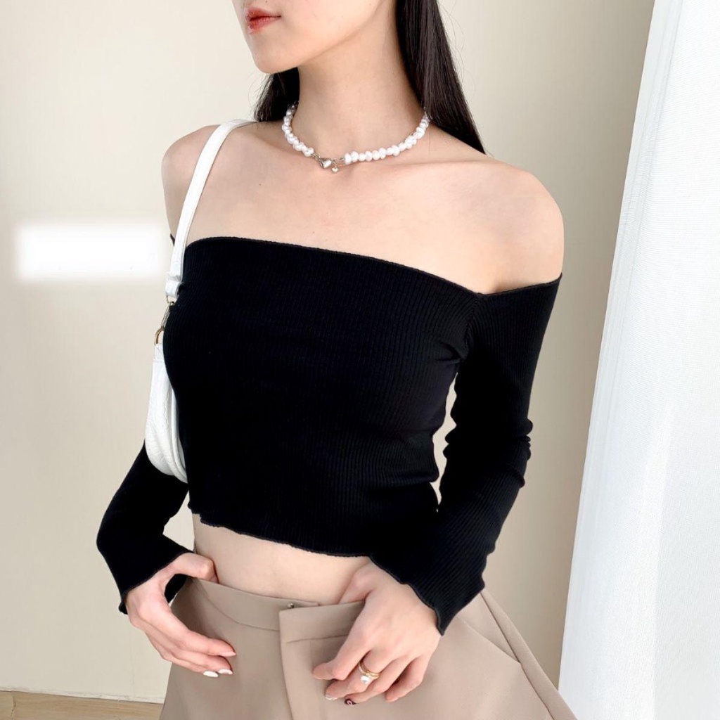 Áo croptop kiểu tay dài DaaLaa Store kiểu trễ vai phong cách gợi cảm A5881