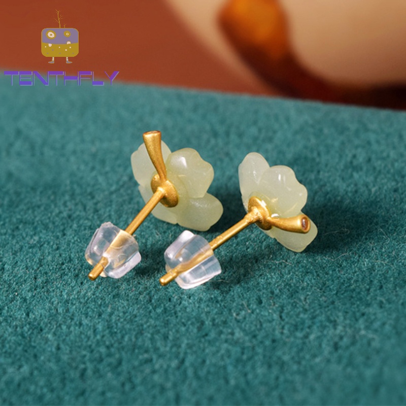 Bông Tai Hình Cỏ Bốn Lá May Mắn Đính Ngọc Bích Phong Cách retro