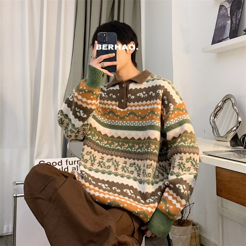 Aokang Áo sweater Dệt Kim Dày Dặn Dáng Rộng Phong Cách Giáng Sinh Hàn Quốc Cổ Điển Giữ Ấm Cho Nam