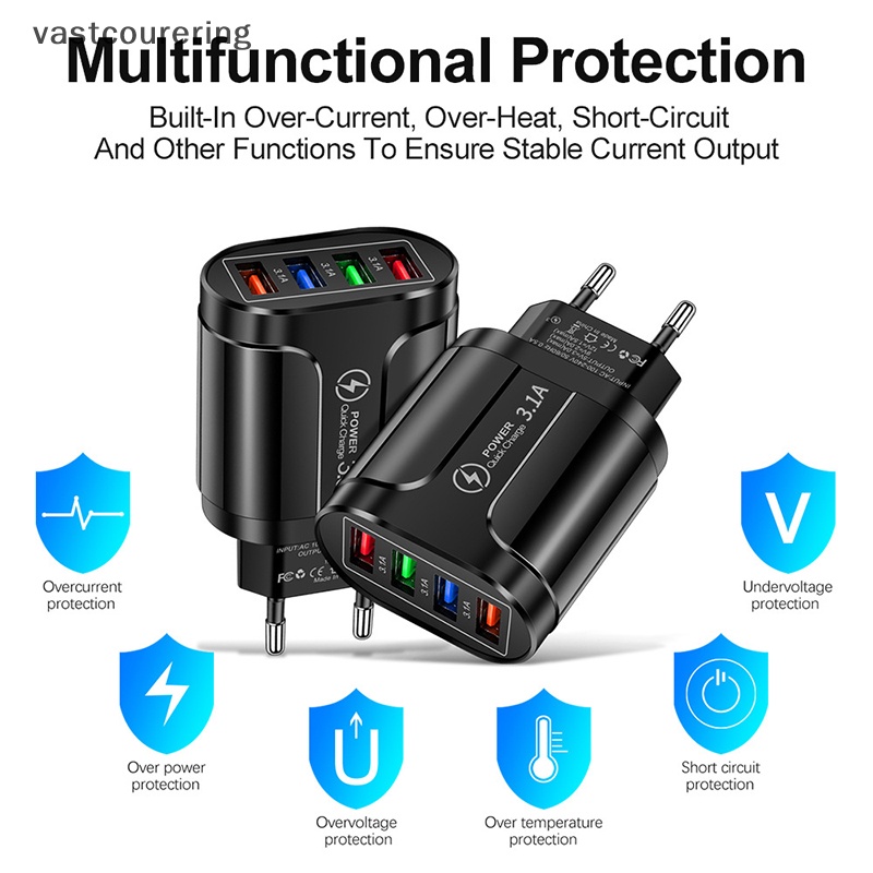 Củ Sạc Nhanh 4 Cổng usb Phích Cắm eu us Tiện Dụng Khi Đi Du Lịch