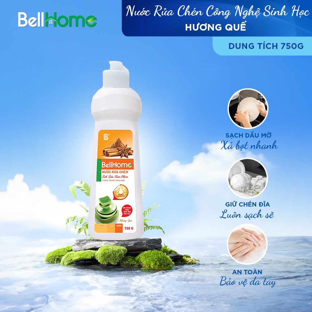 Nước Rửa Chén Bell Home Hương Chanh Quế 750G - Nước Rửa Bát Công Nghệ Sinh Học Thân Thiện Với Da Tay Và Môi Trường