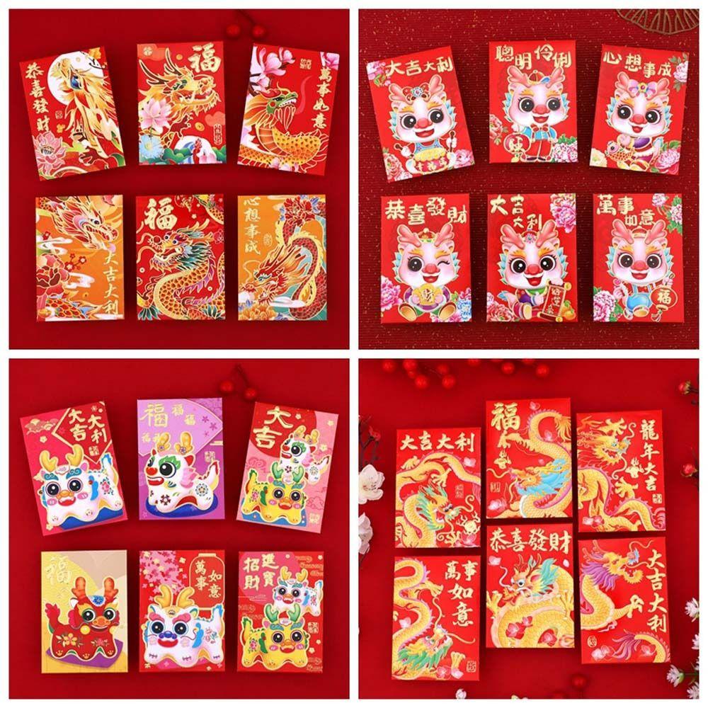 Mmluck Bộ 6 Bao Lì Xì Hình Rồng Đỏ Trung Hoa May Mắn Cho Năm Mới