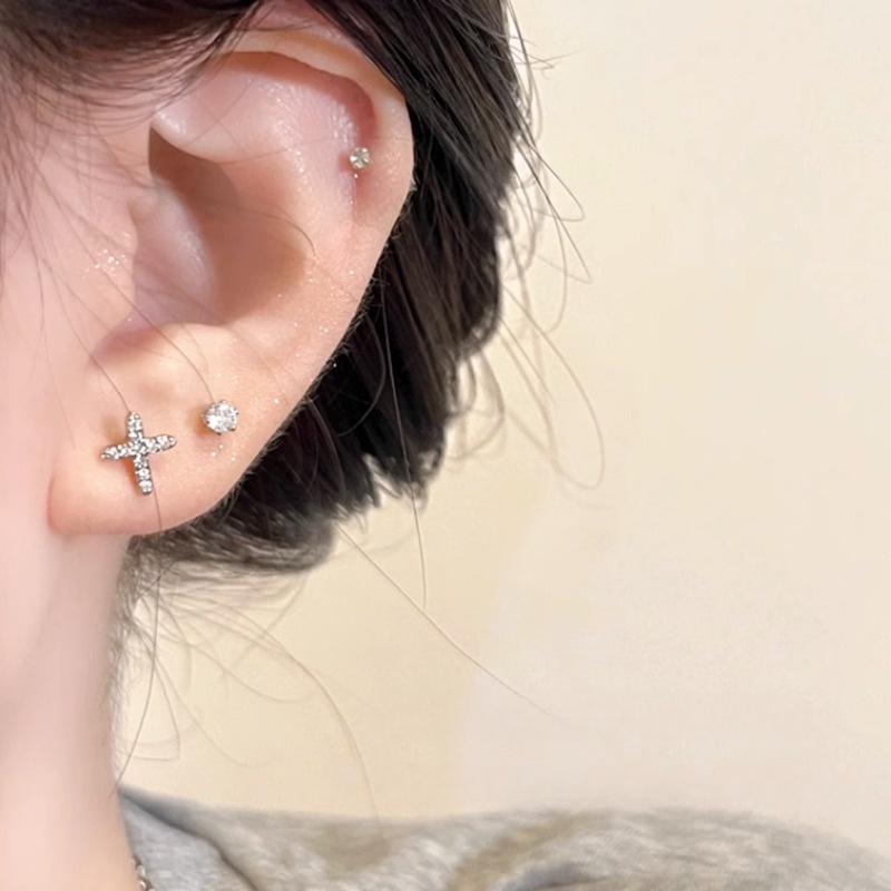 We flower Bông Tai Mạ Bạc 925 Hình Học Đính Pha Lê / Vương Miện / Ngôi Sao Phong Cách Hàn Quốc Thời Trang Cho Nữ